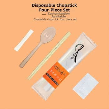 Set príborov na donášku, európsky štýl, 4 diely, jednorazové lyžičky a paličky, plast s Nanmu bambusom, vhodné do mikrovlnnej rúry, tlač loga možné