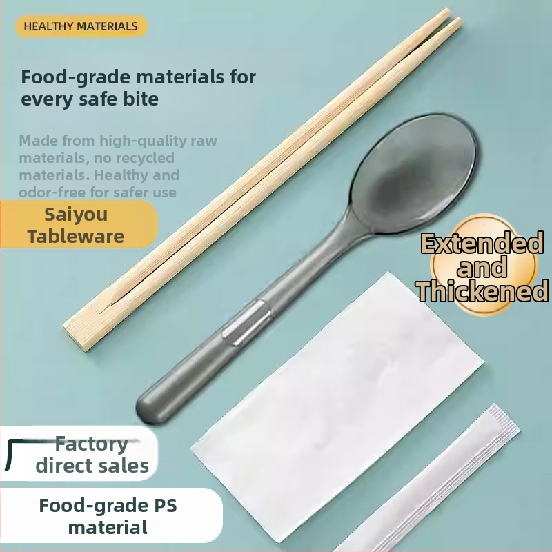 Set príborov na donášku, európsky štýl, 4 diely, jednorazové lyžičky a paličky, plast s Nanmu bambusom, vhodné do mikrovlnnej rúry, tlač loga možné