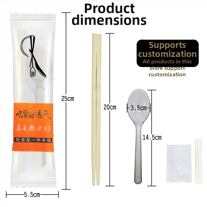 Set príborov na donášku, európsky štýl, 4 diely, jednorazové lyžičky a paličky, plast s Nanmu bambusom, vhodné do mikrovlnnej rúry, tlač loga možné