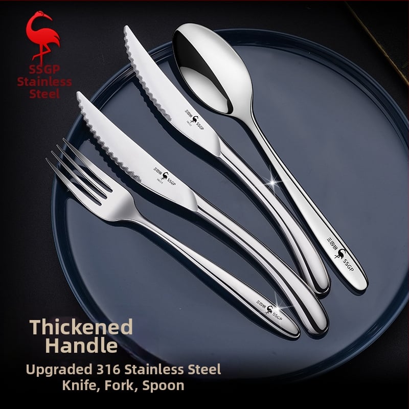 Sansigang Kitchenware – 3-komadni set nož, vilica i žlica, od 316 inox čelika, debeli dizajn, polirani završetak