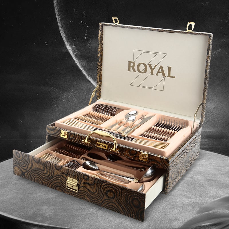 Nyugati evőeszköz készlet rozsdamentes acélból, 72 darab, tükörfényezés, 201 rozsdamentes acél, könnyű luxus retro stílus, ajándékdoboz