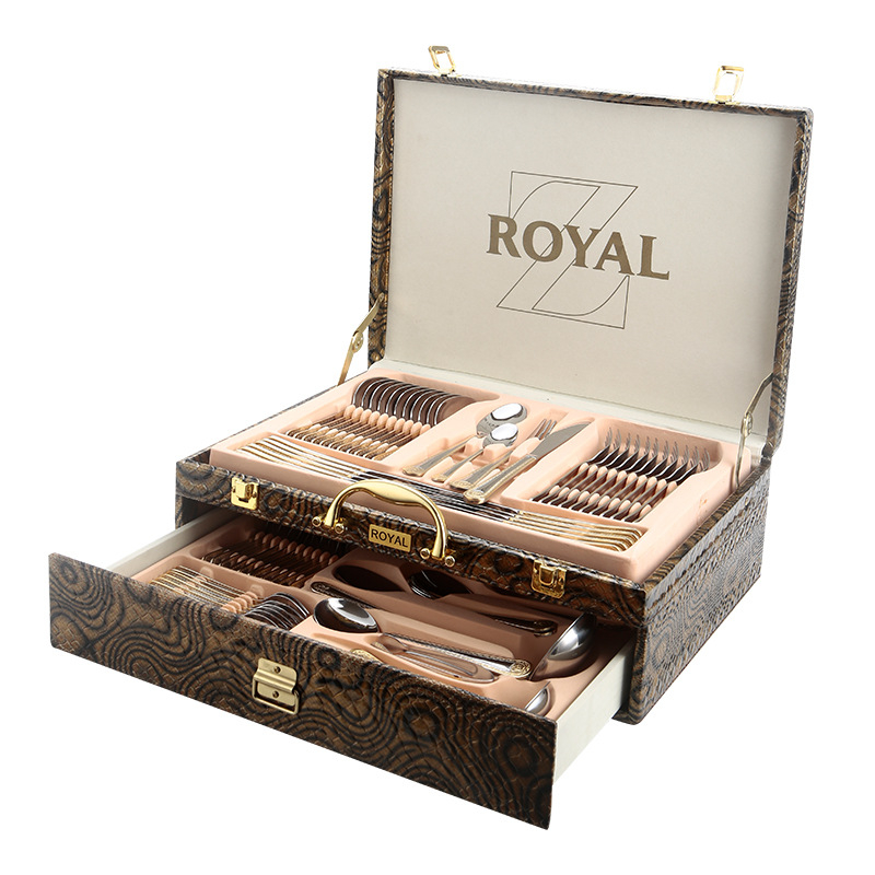 Nyugati evőeszköz készlet rozsdamentes acélból, 72 darab, tükörfényezés, 201 rozsdamentes acél, könnyű luxus retro stílus, ajándékdoboz