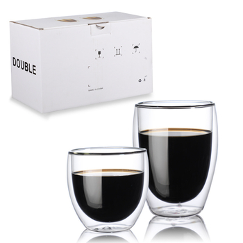 Чаша от боросиликатно стъкло с двуслойна изолация и дръжка – яйцевидна форма, комплект от две части