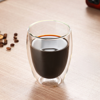 Чаша от боросиликатно стъкло с двуслойна изолация и дръжка – яйцевидна форма, комплект от две части