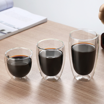 Чаша от боросиликатно стъкло с двуслойна изолация и дръжка – яйцевидна форма, комплект от две части