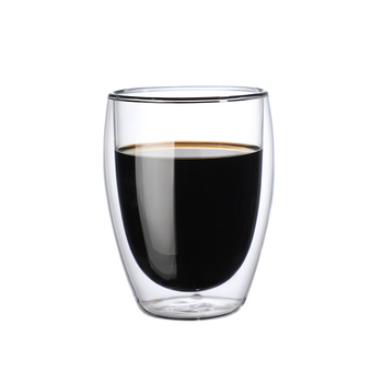 Чаша от боросиликатно стъкло с двуслойна изолация и дръжка – яйцевидна форма, комплект от две части