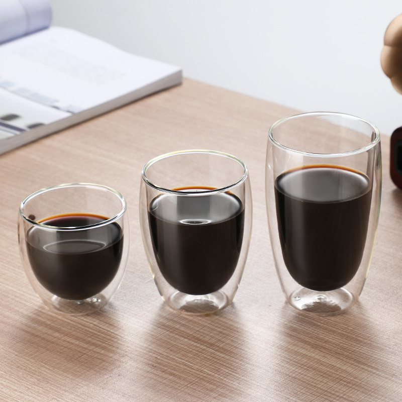 Чаша от боросиликатно стъкло с двуслойна изолация и дръжка – яйцевидна форма, комплект от две части