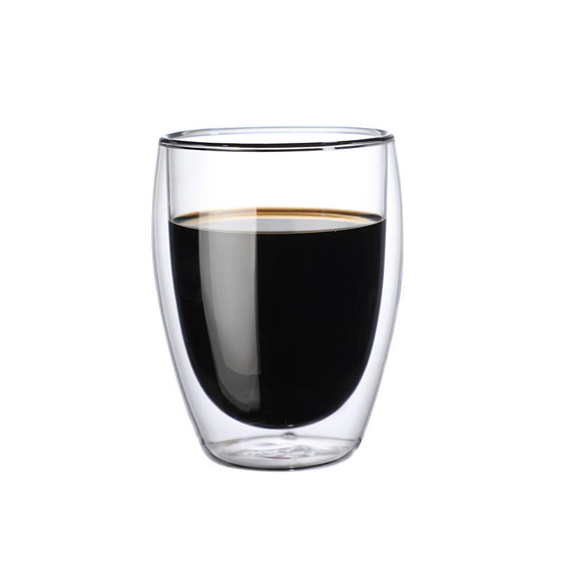 Чаша от боросиликатно стъкло с двуслойна изолация и дръжка – яйцевидна форма, комплект от две части