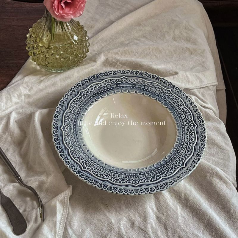 Porcelanska keramička ploča s podglazurnom bojom, kružnog oblika, retro stil, pogodna za mikrovalnu