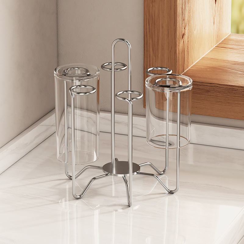 Държач за чаши от 304 неръждаема стомана — настолен държач за чаши, държач за чайни чаши и винени чаши, модерен минималистичен стил