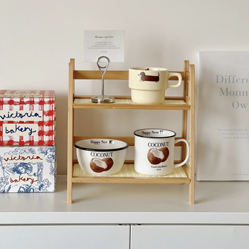 Настолен рафт за съхранение с две нива от ратан, модел TBZWJ-9416, модерен минималистичен стил