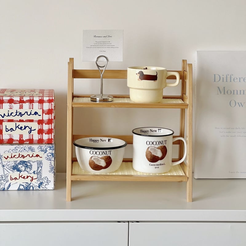 Настолен рафт за съхранение с две нива от ратан, модел TBZWJ-9416, модерен минималистичен стил