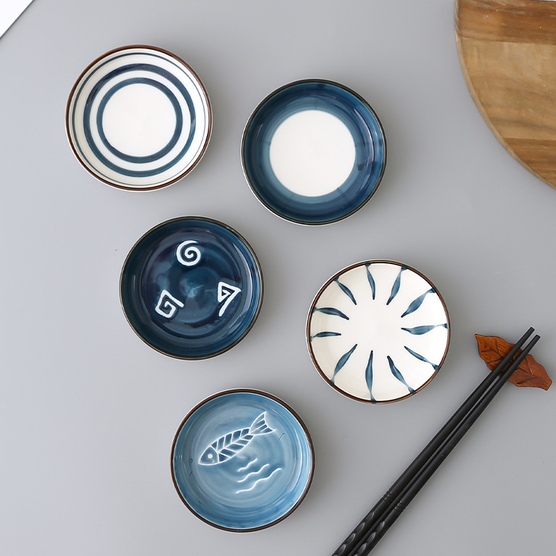 Porcelanski tanjur za umake i dip - ručno oslikan, okrugli, prugasti uzorak, retro luksuzni stil, mikrovalna kompatibilan