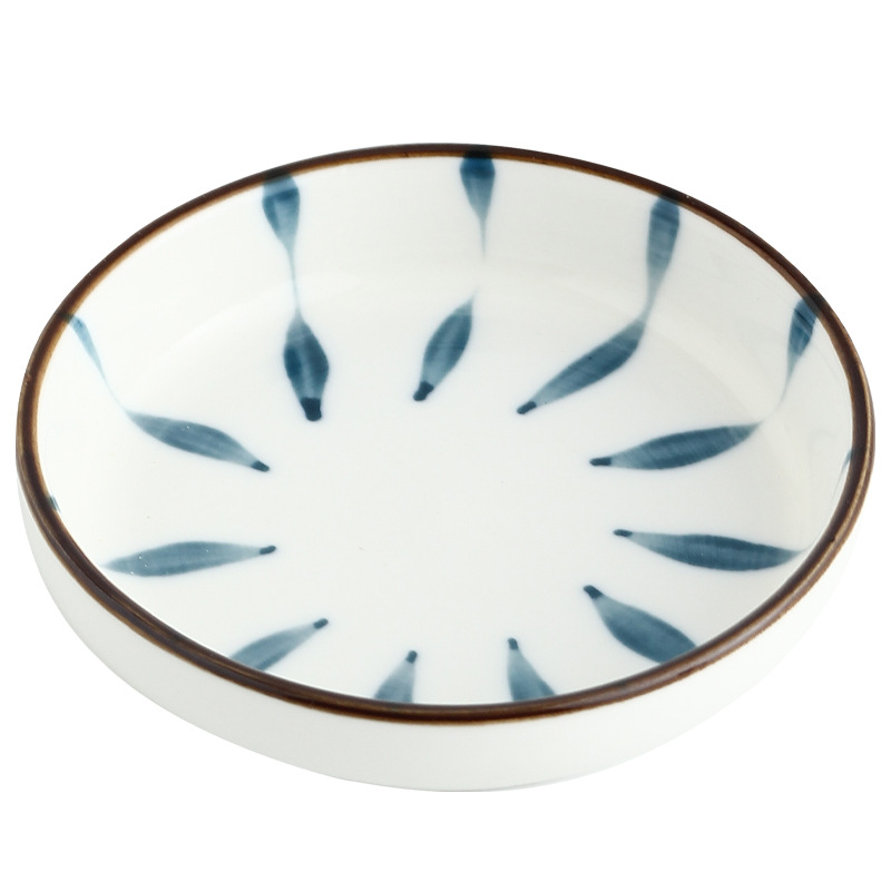 Porcelanski tanjur za umake i dip - ručno oslikan, okrugli, prugasti uzorak, retro luksuzni stil, mikrovalna kompatibilan