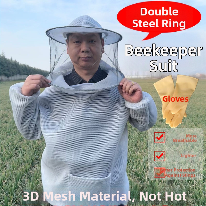 Dýchajúci bavlnený oblek pre včelárov, rozdelený typ, ochrana proti bodnutiu, s sieťovou kapucou