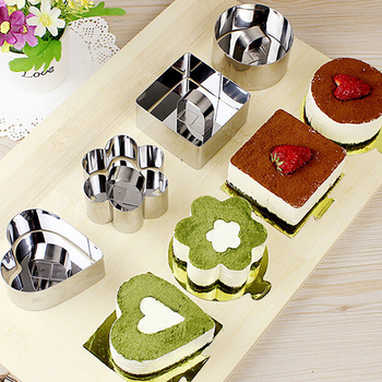 Set pladnji za cheesecake od nehrđajućeg čelika, rezač za kekse i mali mousse prsten; razni oblici za pečenje: krug, kvadrat, srce, cvijet