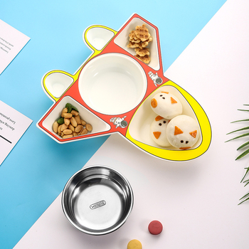Yi Kitchen dječji podijeljeni tanjur s posudom od nehrđajućeg čelika – crtani dizajn zrakoplova, podijeljeni set posuđa za djecu od 12 mjeseci
