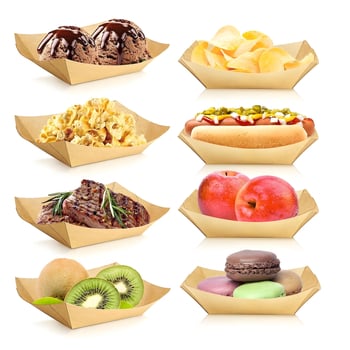 Cutie de livrare din hârtie Kraft, în formă de barcă, cu deschidere în partea superioară, logo tipărit, procesare personalizabilă, degradabilă