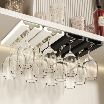 Стенно монтиран държач за чаши за вино, пластмасов, без пробиване на дупки, модерен минималистичен стил, тегло 145 g