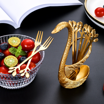 Rozsdamentes acél gyümölcs villa készlet, modern minimalista stílus, Swan Seat Fruit Fork, logónyomtatás