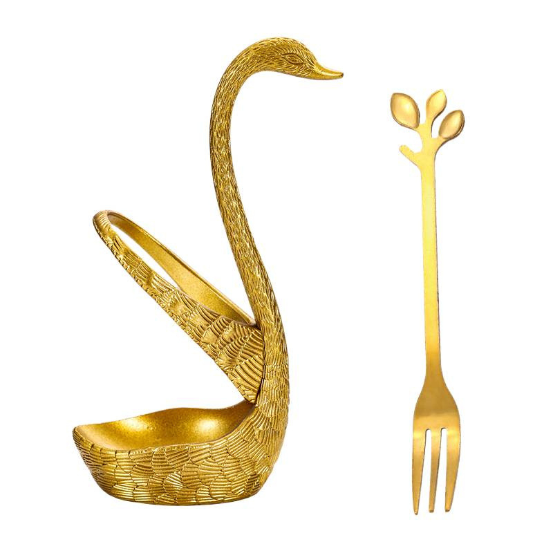 Rozsdamentes acél gyümölcs villa készlet, modern minimalista stílus, Swan Seat Fruit Fork, logónyomtatás