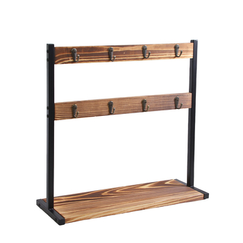 Raft din lemn pentru cupe, cu trei etaje și suport dublu pentru cești, organizator de masă pentru living