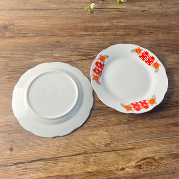 Farfurie plată ceramică cu margine în formă de lotus, stil retro vânt, lux retro ușor, fără logo; material: ceramică, stil: retro vânt