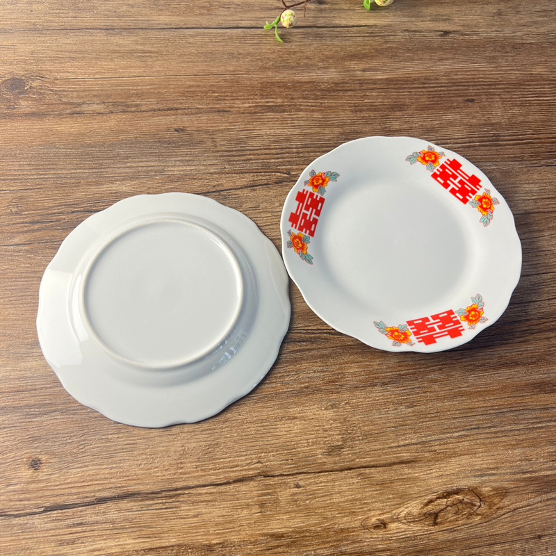 Farfurie plată ceramică cu margine în formă de lotus, stil retro vânt, lux retro ușor, fără logo; material: ceramică, stil: retro vânt