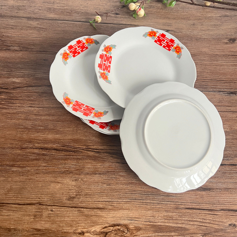 Farfurie plată ceramică cu margine în formă de lotus, stil retro vânt, lux retro ușor, fără logo; material: ceramică, stil: retro vânt