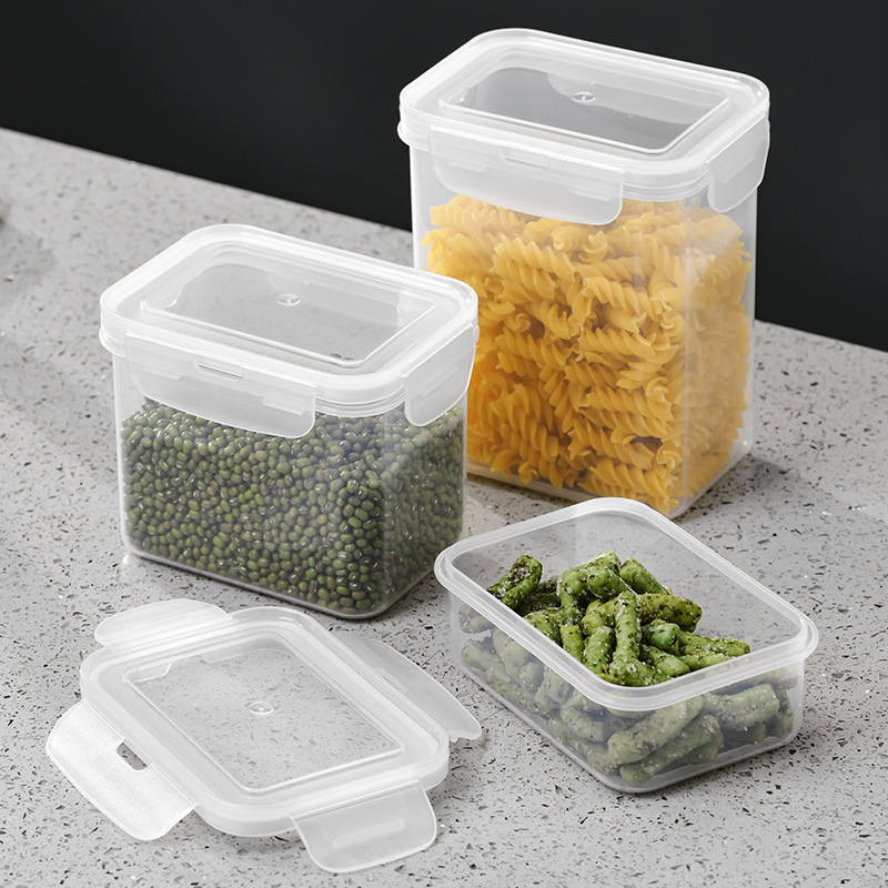 Élelmiszer-minőségű PP négyszögletes ételtároló, 800–1000 ml, mikrohullámú sütőben használható, zárható fedél, háztartási célokra