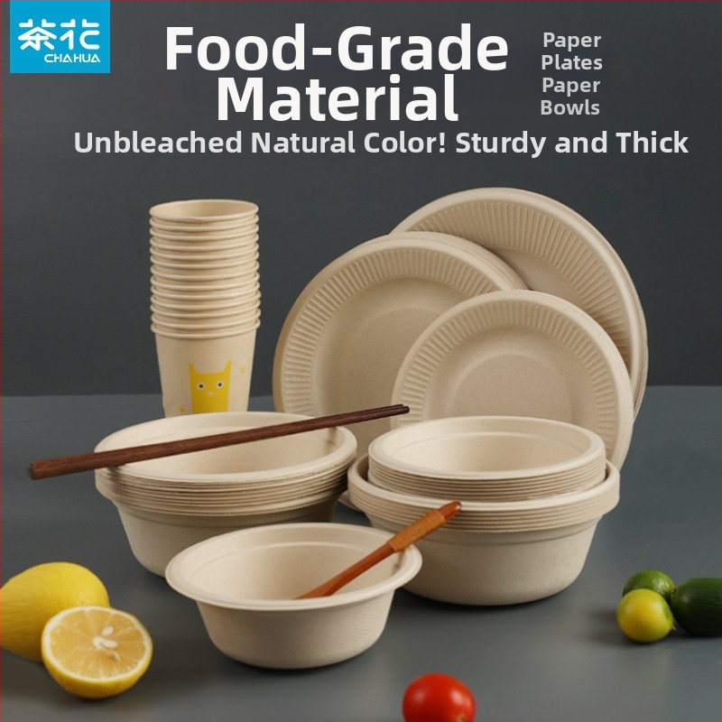 Jednorazové papierové riady: misky, taniere a podnosy – kruhového tvaru – biologicky rozložiteľné – Camellia