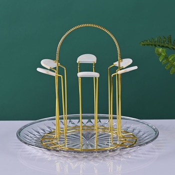 Поставка за винени чаши от електроплатирана неръждаема стомана, за 6 или 8 чаши, кухненски минималистичен дизайн с гумен ръкав