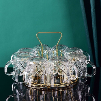 Поставка за винени чаши от електроплатирана неръждаема стомана, за 6 или 8 чаши, кухненски минималистичен дизайн с гумен ръкав