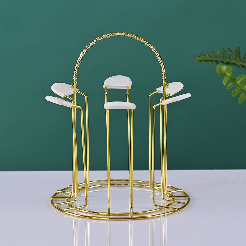 Поставка за винени чаши от електроплатирана неръждаема стомана, за 6 или 8 чаши, кухненски минималистичен дизайн с гумен ръкав