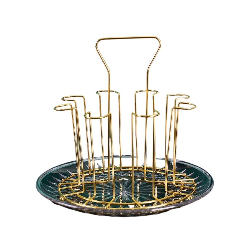 Поставка за винени чаши от електроплатирана неръждаема стомана, за 6 или 8 чаши, кухненски минималистичен дизайн с гумен ръкав