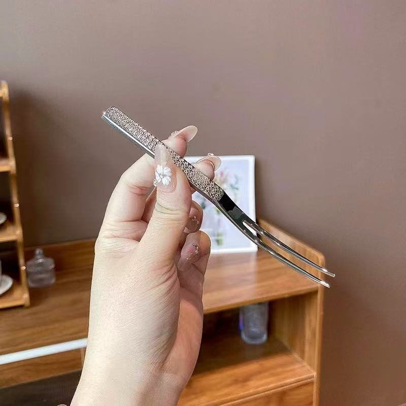 Kalapácsolt rozsdamentes acél gyümölcsvilla — kétfogú desszertvilla készlet otthoni és szállodai használatra