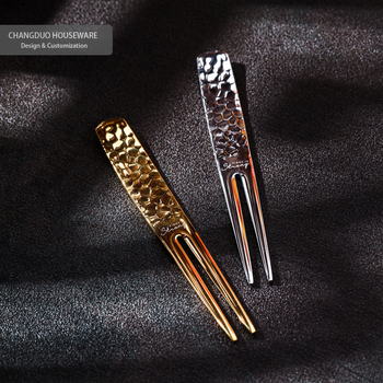 Kétfogú gyümölcs villa, rozsdamentes acél, kalapált mintázat, könnyű luxus stílus