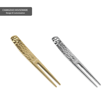 Kétfogú gyümölcs villa, rozsdamentes acél, kalapált mintázat, könnyű luxus stílus