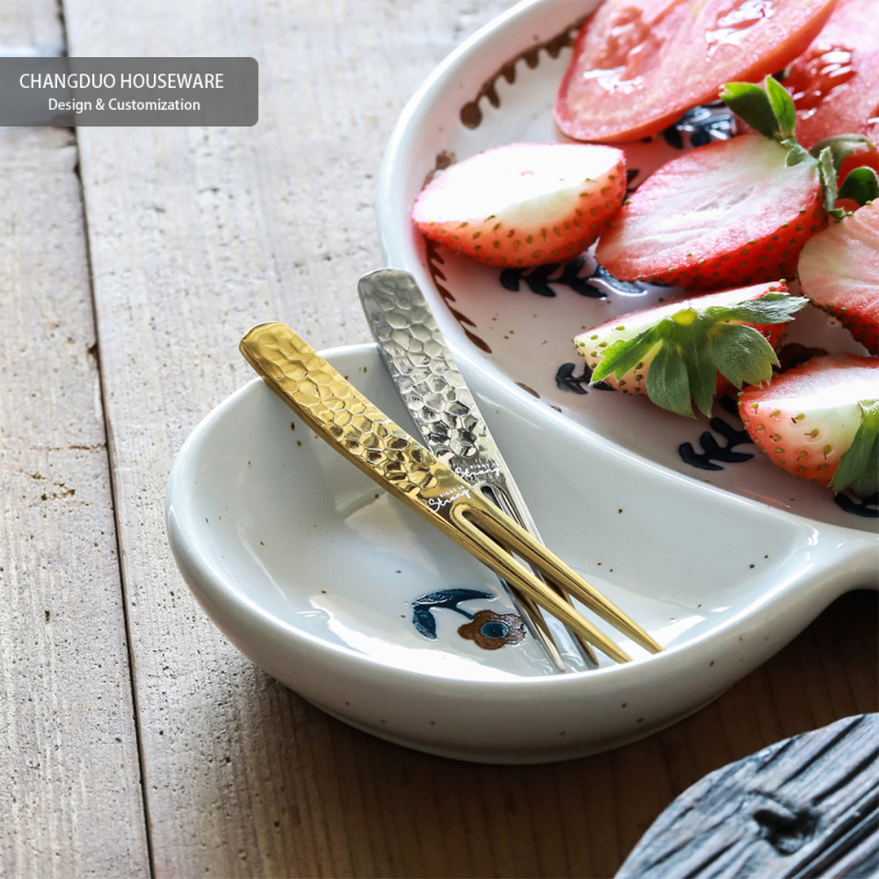 Kétfogú gyümölcs villa, rozsdamentes acél, kalapált mintázat, könnyű luxus stílus