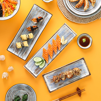 Retro keramički tanjur za sushi, japanskog stila, podglaziran, pravokutni tanjur za sushi i hladna jela