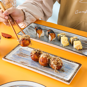 Retro keramički tanjur za sushi, japanskog stila, podglaziran, pravokutni tanjur za sushi i hladna jela