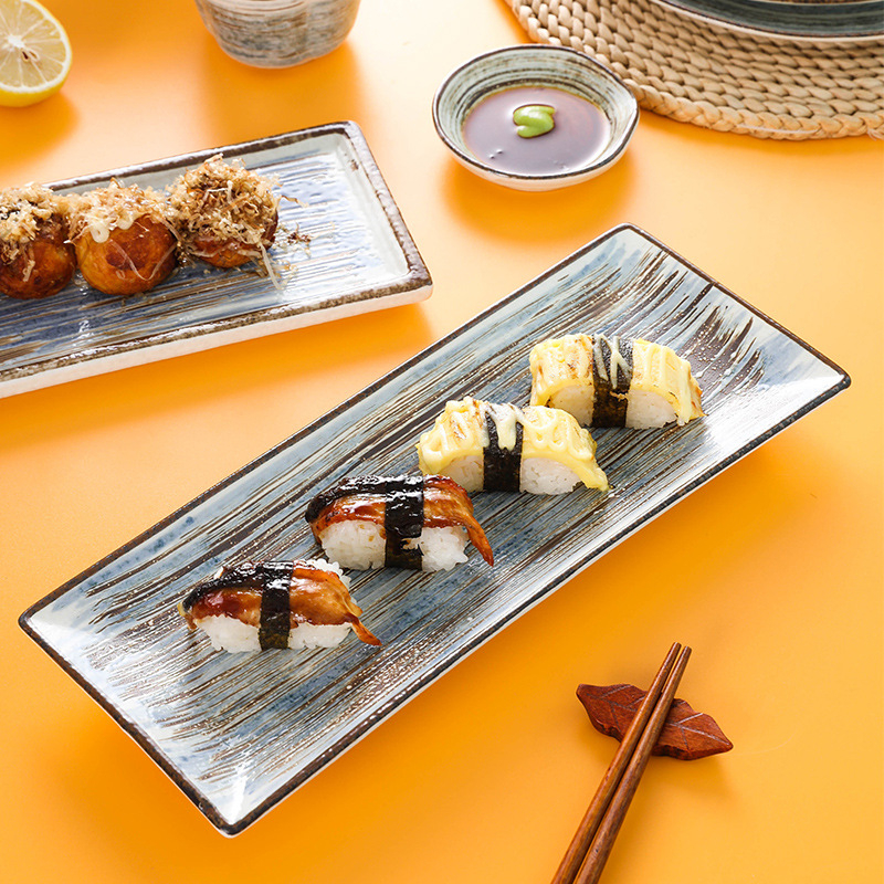 Retro keramički tanjur za sushi, japanskog stila, podglaziran, pravokutni tanjur za sushi i hladna jela