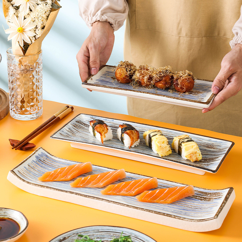 Retro keramički tanjur za sushi, japanskog stila, podglaziran, pravokutni tanjur za sushi i hladna jela