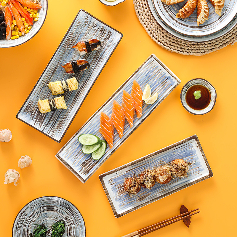Retro keramički tanjur za sushi, japanskog stila, podglaziran, pravokutni tanjur za sushi i hladna jela