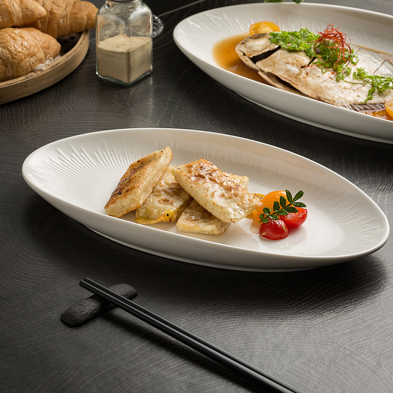 Qingqi porcelanski tanjur za ribu, japanskog stila, nepravilnog oblika, pogodan za mikrovalnu pećnicu, otporan na visoke temperature, završna obrada pod glazurom