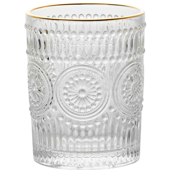 Чаша за вода от сода-лайм със дръжка, релефно стъкло, капак за директно пиене, кръгла форма, тегло 390 g