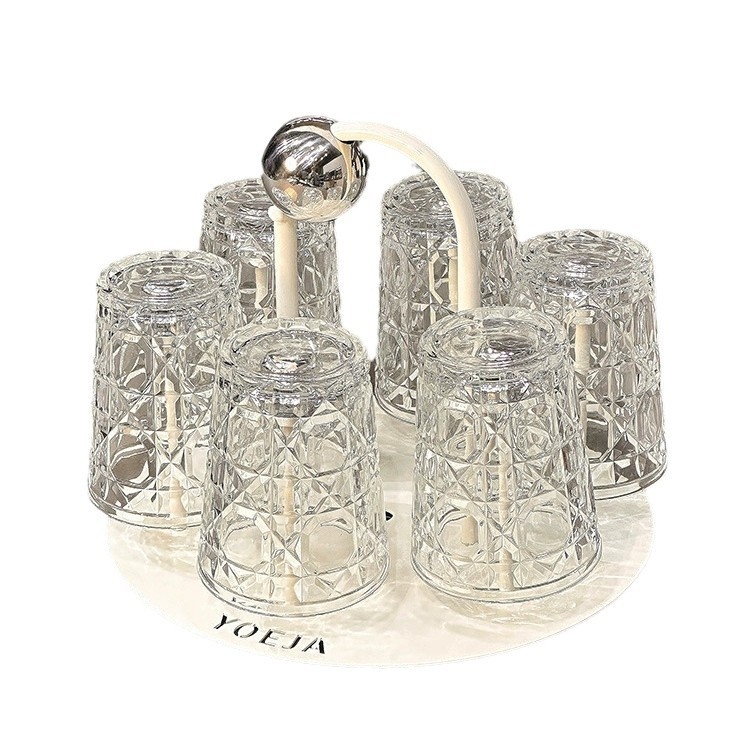 Комплект стъклени чаши за напитки, кристално стъкло, шестчастов комплект, стил лек лукс, капак за директно пиене