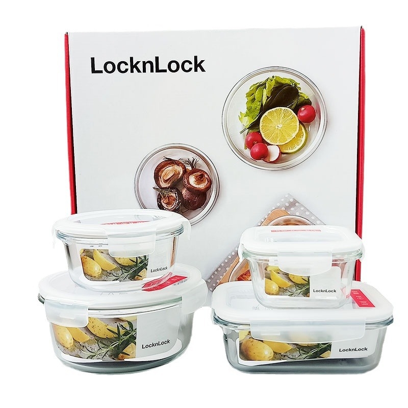 Staklena kutija za hranu, 4 komada, mikrovalna kompatibilna, otporna na toplinu, kapacitet 501–800 ml
