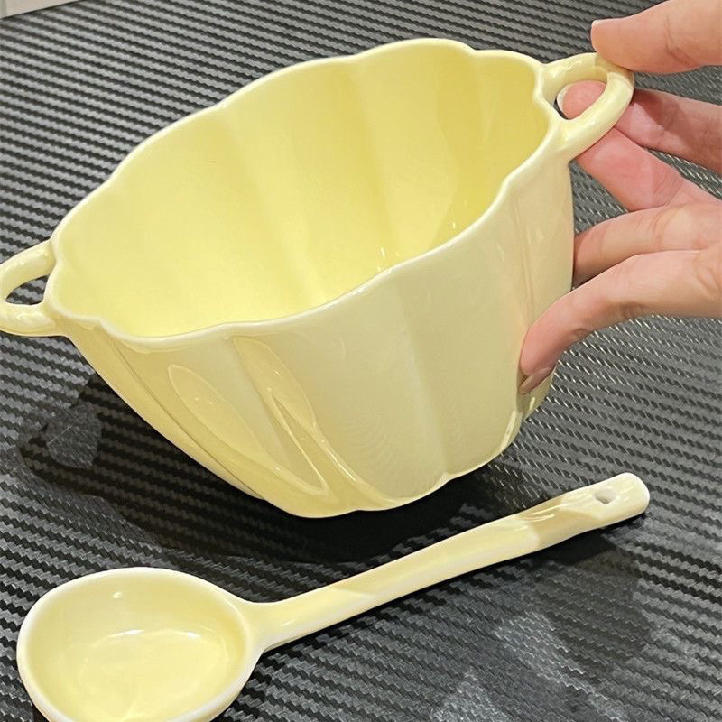 Bol pentru ouă la aburi cu motiv dovleac, porțelan nou, sub glazură, stil modern minimalist, formă unică