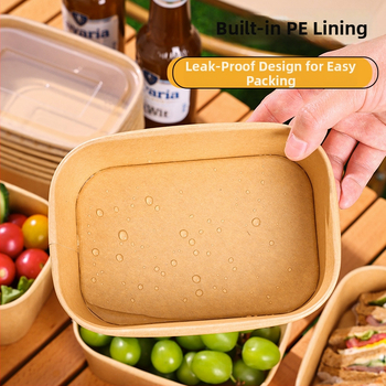 Jednorazová misa z kraftového papiera so zaobleným viečkom – objem 750 ml, bežná hrúbka, nebiodegradovateľná